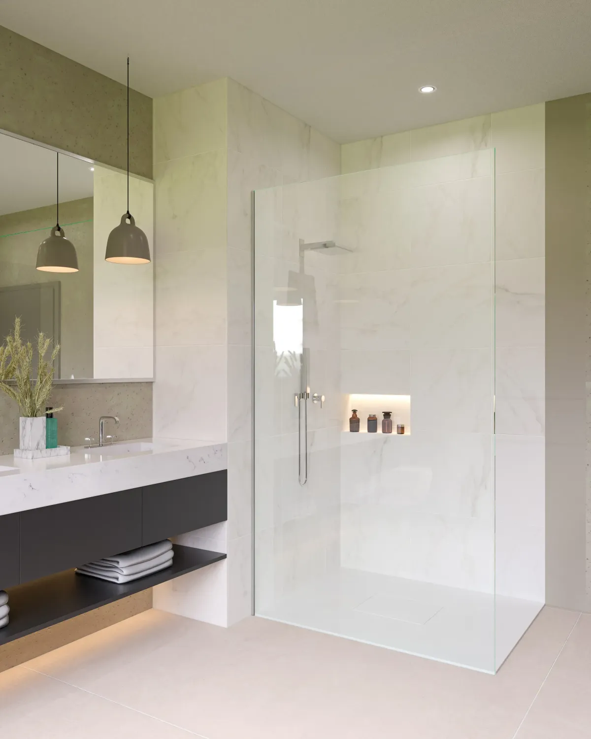 frameless glass shower screen in South Brisbane bathroom